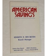 American Savings Vintage Business Card Tucson Arizona bc9 - £3.10 GBP