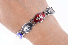 Vintage Multicolor enamel Siam Sterling bracelet 6 5/8&quot; - £66.64 GBP