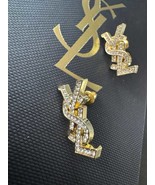 Yves Saint Laurent YSL Signature Crystals Accent Letters Stud Earrings - $259.62 CAD