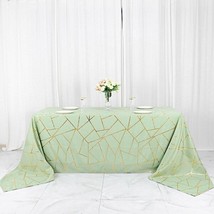Sage Green Gold 90&quot;&quot;X156&quot;&quot; Geometric Pattern Polyester Rectangle Tablecloth Gift - £35.41 GBP