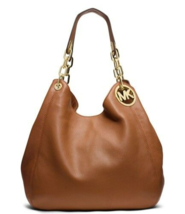Michael Kors Fulton Luggage Brown Gold Chain Large Shoulder Tote Bagnwt! - £221.57 GBP