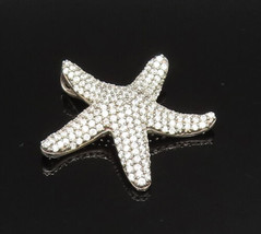 925 Sterling Silver - Vintage Carved Sparkly Topaz Starfish Pendant - PT... - £28.55 GBP