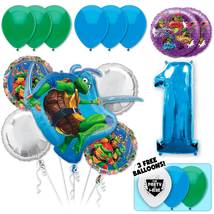 17pc TMNT Teenage Mutant Ninja Turtles Deluxe Balloon Bouquet - Blue Num... - £27.10 GBP