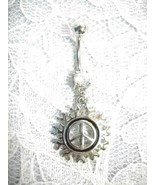 PEACE SIGN with FLAMES STAINLESS STEEL on 14g CLEAR CZ NAVEL BELLY RING ... - $8.41 CAD