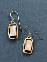 Small Light Pink Mother of Pearl Rectangle in 925 Marked Silver Frame Dangle Ear - £13.42 GBP
