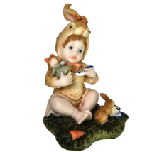 Vintage Resin Easter Decoration Girl Child In Bunny Costume 5in Holiday Décor - £15.97 GBP