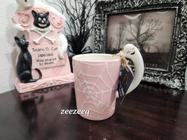 Halloween Pink Ghost Spiderweb Coffee Mug Decor NEW - £18.37 GBP