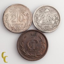 1906, 1911 &amp; 1919 Mexico Centavos 1C, 10C &amp; 20C Menge Von 3 Münzen - $1,251.17 MXN