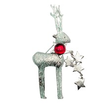 Vintage Large Ultracraft Reindeer Brooch, Silver Tone with Pale Green Wash - $145.13