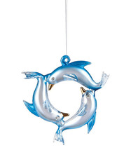 GALLERIE II Glass Dolphin Blue Wreath Ornament Coastal Beach Gift Gift boxed NIP - £10.11 GBP