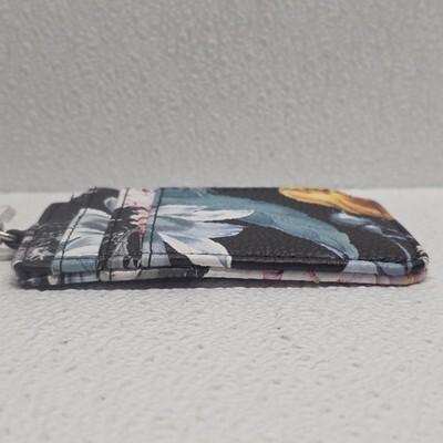 Stone Mountain Black Floral Leather Blend Zip Money & ID Card Holder Lanyard NWT Item image 5