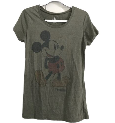 DISNEYLAND RESORT Womens Top Olive Green Mickey Mouse Short Sleeve T Shirt Tee M - $13.43