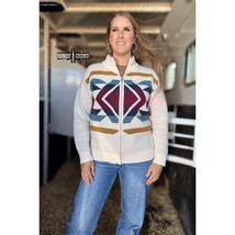 Gunsmoke Western Aztec Zip Up Sweater Jacket Cream XL - $58.41