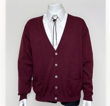 Vintage Viyella Merino Wool Sweater Mens L Oxblood Burgundy Grandpa Card... - $53.74