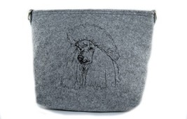 Poodle, Felt, gray bag, Shoulder bag with dog, Handbag, Pouch - £31.41 GBP