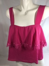 CAD Women Pink Blouse Scoop Neck Spaghetti Strap Ruffle Size Small - £57.10 GBP