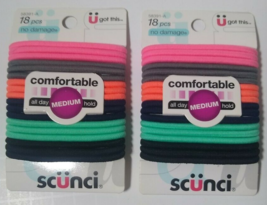 Lot of 2  SCUNCI Elastics - Multicolors, 18 pc Hair Tie , Ponytail 58391 Medium  - £8.59 GBP