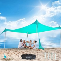10X10-Foot Family Beach Tent Shade With Four Poles And Four Anchors, Resistant. - £91.70 GBP