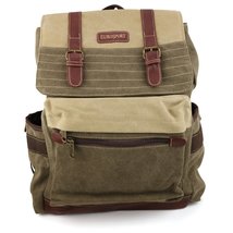 Trendy Apparel Shop Two-Tone Canvas Back Pack with Padded Shoulder Straps - Oliv - £52.23 GBP