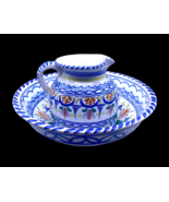 De La Cal Barreira Hand Painted Pottery Wash Basin Pitcher &amp; Bowl Spain ... - $1,882.73 MXN