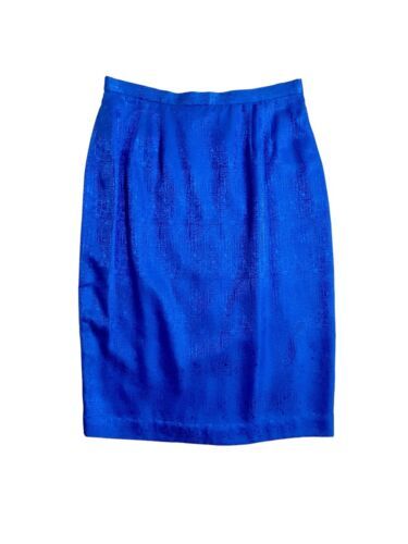 Unbranded Blue Pencil Silk Skirt Textured Satin Silk Knee Length SZ 12 - £36.69 GBP