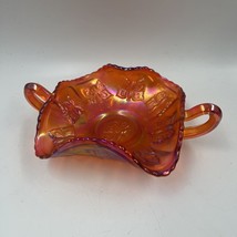 Vintage Fenton Carnival Glass Butterfly Bon Bon Bowl Marigold Vibrant Rare - $35.79