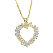 Moissanite Open Heart Necklace Pendant W/ 3.50CT BAGUETTE/18&#39;/ 14K Gold Plated - £41.89 GBP