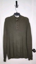 LL Bean Ribbed Heavy Knit Sweater Green Henley Cotton Long Sleeves Men&#39;s Large - £25.10 GBP