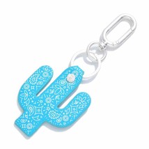 Turquoise Blue Leather Like Western Paisley Cactus Keychain - £11.65 GBP