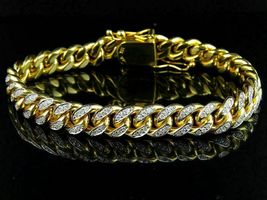 6Ct Round Brilliant Cut Diamond 14K Yellow Gold Over Miami Cuban Link Bracelet - £183.82 GBP