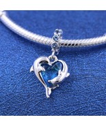 Sterling silver Blue Murano Glass Dolphins Dangle Charm Gift for her 793924C01 - $18.50