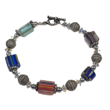 Vintage Silvertone Multicolor Beaded Bracelet Metal and Plastic Beads Un... - $5.80