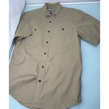 Carhartt Men Khaki Shirt Short Sleeve Button Up Safari Beige Work Relaxed Fit M - £15.55 GBP
