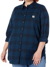 Carhartt Shirt Womens Flannel Plaid Blue Long Relaxed Rugged Flex Tunic ... - £20.89 GBP