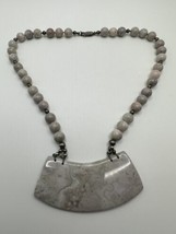 Vintage Large Sterling Silver Gray Agate Runway Statement Bib Necklace 16&quot; - £62.64 GBP