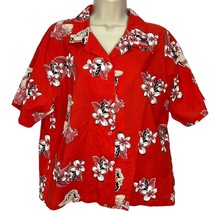 Vintage Ling &amp; Kwok&#39;s Hawaiian Shirt Womens XL Red Short Sleeve Hula Girls  - £38.66 GBP