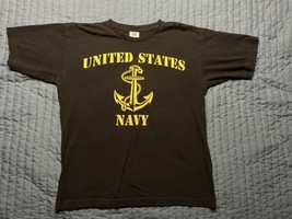 Vintage Bayside US Navy T-Shirt Shirt Men&#39;s Medium Military Black Made i... - $14.85