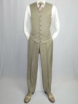 Mens Vitali Three Piece Suit Vested Shiny Sharkskin M3090 Beige oatmeal Classic image 9