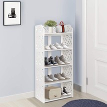 5 Tier Shoes Rack, Modern White Wood Shoe Storage Shelf Space Saving Shoe - £55.93 GBP