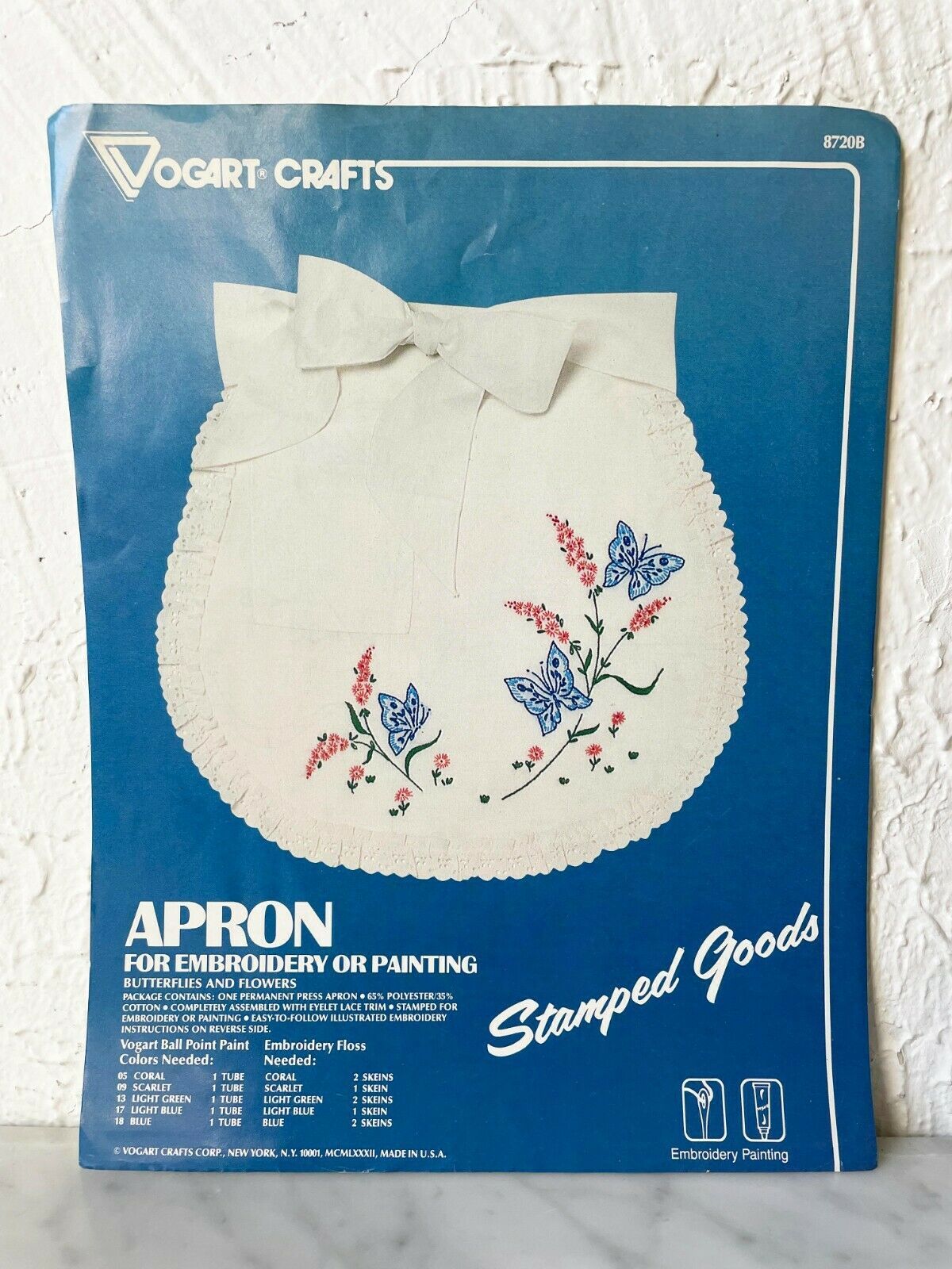 Vintage Vogart Crafts Butterflies & Flowers Apron Embroidery or Painting Kit - $9.45