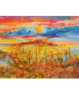 Sunrise in the Superstitions Original Acrylic Painting by Lynn Cahill - $39.00
