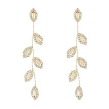 Luxury 14K Real Gold Plated Leaves Drop Earrings Delicate Micro Inlaid Cubic Zir - £9.80 GBP