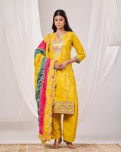 Dark Green Velvet Suit Set with Velvet Dupatta, Heavy velvet suit set - $70.00