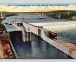 US Governo Dam E Serrature Minneapolis Minnesota Mn Unp Lino Cartolina F19 - $5.08