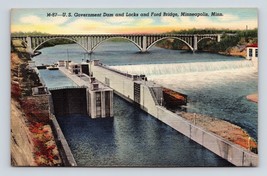 US Governo Dam E Serrature Minneapolis Minnesota Mn Unp Lino Cartolina F19 - £4.05 GBP