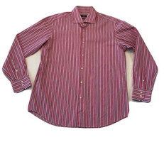 Hugo Boss Regular Fit 2 Ply Button Up Dress Shirt Pink Blue Stripes Mens... - $17.42