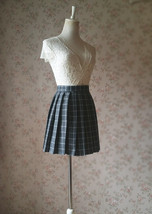 Gray Plaid Pleated Skirt Outfit Women Girl Petite Size Short Pleated Skirt image 2