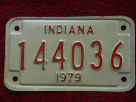 INDIANA MOTORCYCLE LICENSE PLATE 1979 79 # 144036 - $6.92