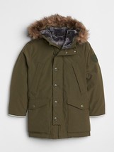 GAP Kids Boys Army Green Removable Faux Fur Hood Cozy Down Parka Puffer 4 5 - £55.38 GBP