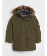 GAP Kids Boys Army Green Removable Faux Fur Hood Cozy Down Parka Puffer 4 5 - $69.29